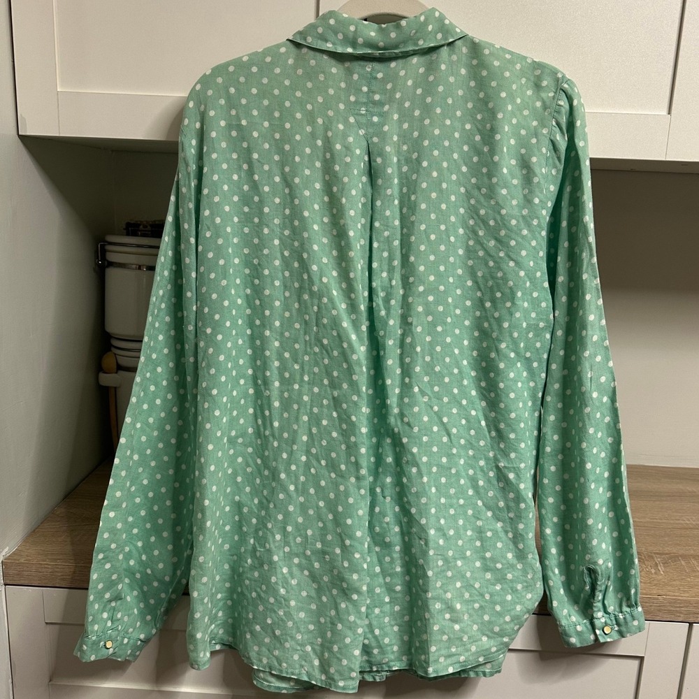 Soft Surroundings Button Down Womens XL Mint Green Polka Dot Linen Shirt Coastal - Picture 3 of 9